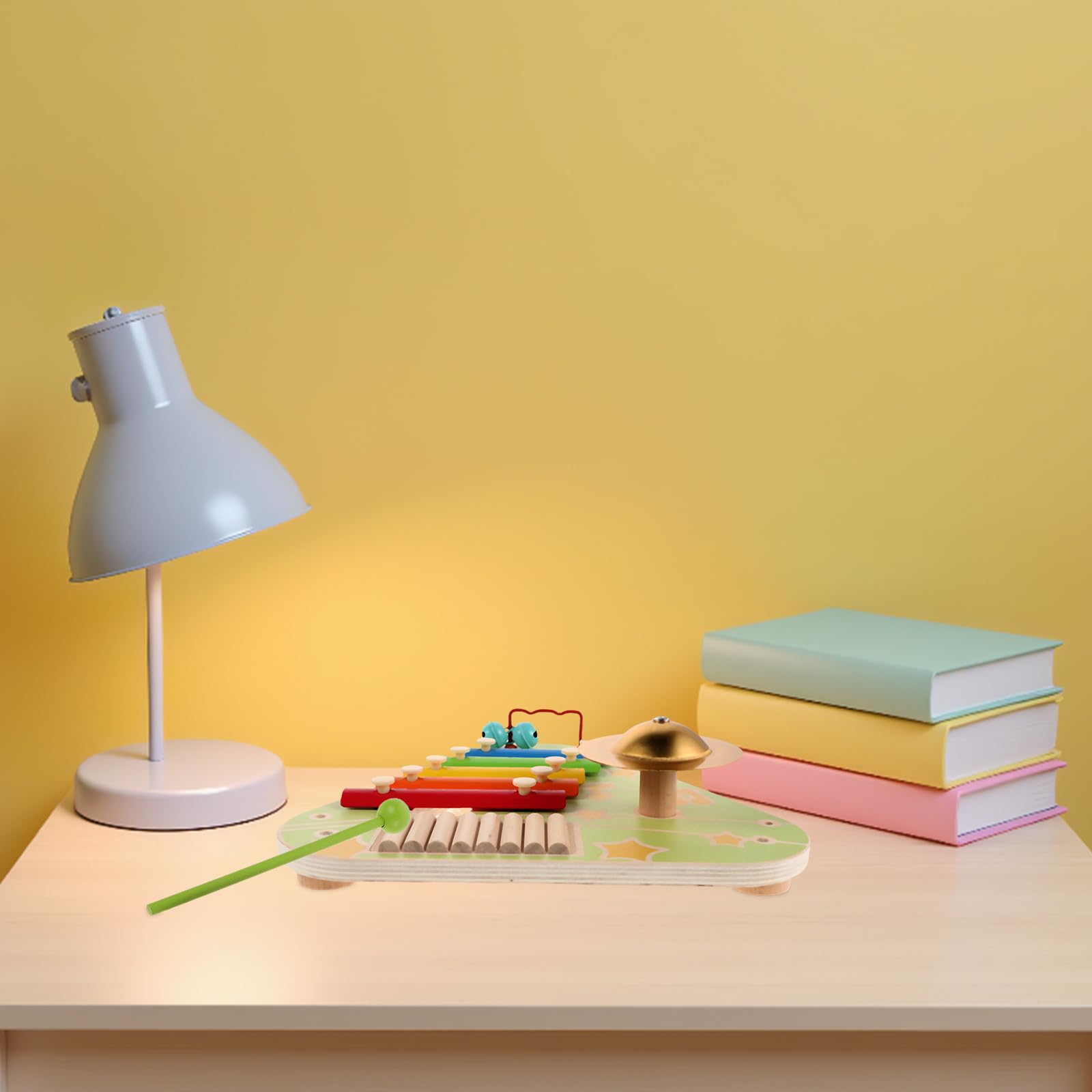 BESTonZON 1 ensemble de xylophone pour enfants - 4 instruments de musique en bois comprenant un tableau d'activités, des percussions à main et des cymbales. Jouet d'éveil sensoriel pour les