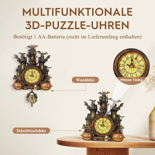 Cutywood Holzpuzzle Uhr, 3D Holzpuzzle Erwachsene, Halloween Uhr – Ansicht 5