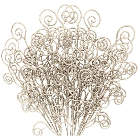 Carfoeny 20 Pcs Artificial Christmas Tree Picks and Sprays Decorations, 13.7'' Glitter Curly Stems Ornaments Christmas Candy Shape Sticks Ornaments Christmas Picks Wedding Party Decor (Champagne) Cover