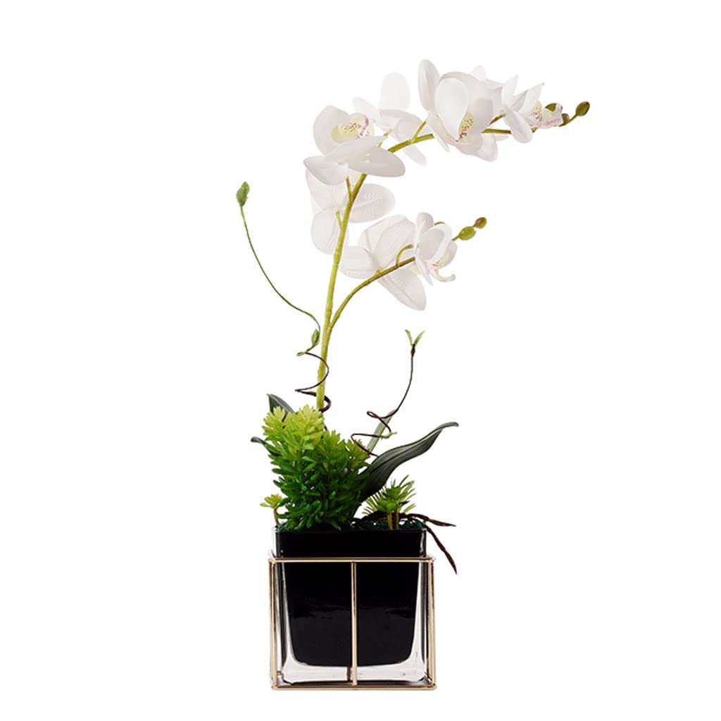 AYCDL Artificial Flowers, Artificial Flowers With Glass Vase, Fake Orchids Phalaenopsis Flowers, Faux Flowers Bouquets For Home Party Table Decor Realistic Flower,B-A