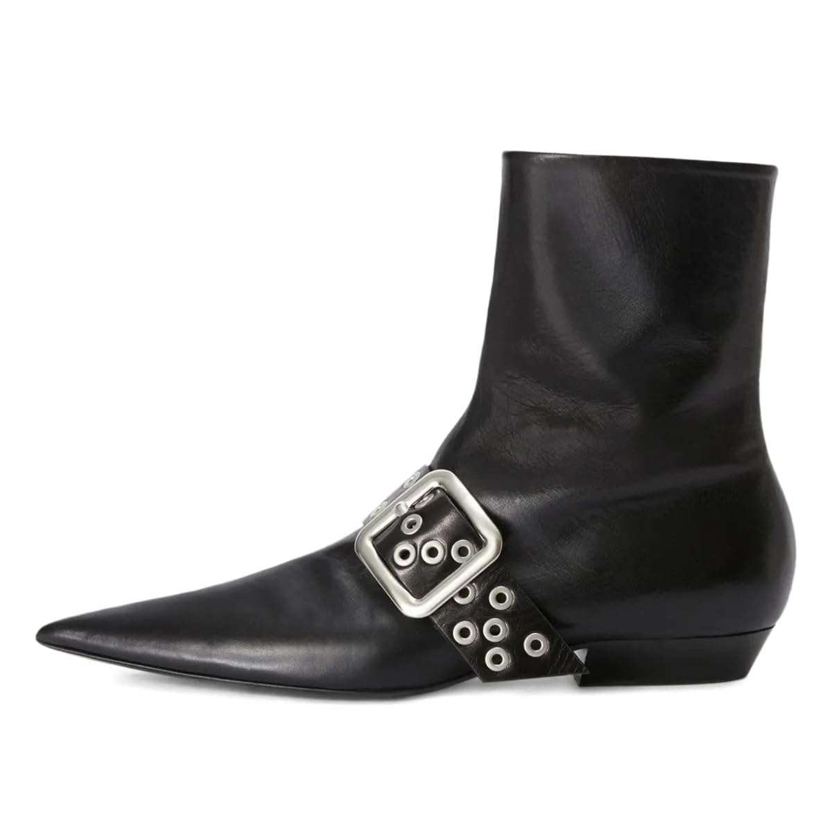YDN Women Fashion Pointed Toe Strap Buckles Flats Booties Side Zippers Short Boots for Ladies Working Office Dress