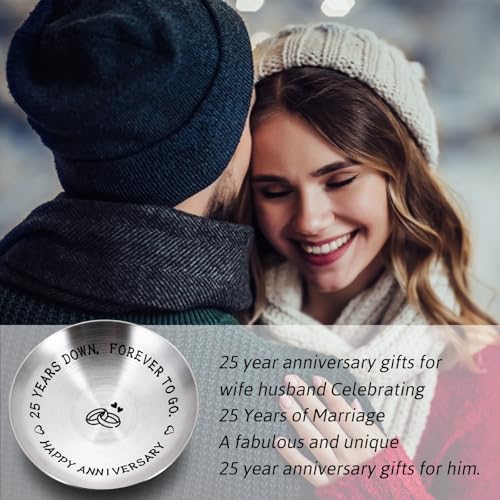 TI-EDC 25 Year Anniversary Decorations Gifts for Wife Husband Couple 25th Wedding Anniversary Silver Gifts for Women Men Ring Dish Jewelry Tray Wedding Engagement
