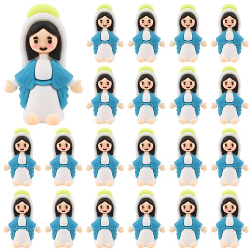JOFONY 30PCS Little Virgin Mary Figurines Mini Virgin Mary Dolls Bulk Little Figures to Hide and Seek Sunday School Easter Eggs Stuffers Baptism Gift Religious Party FavorsBlue