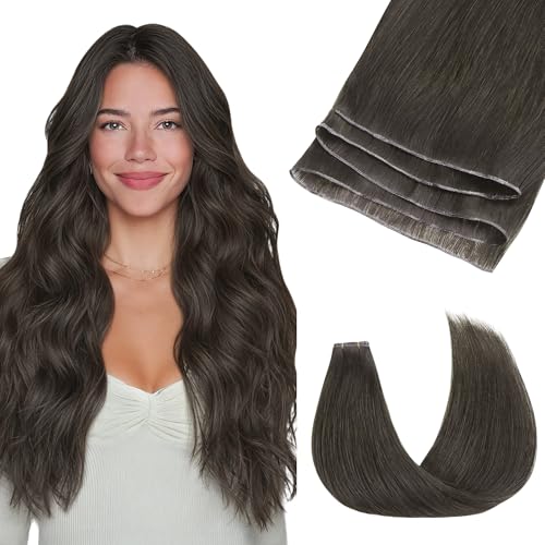 Image of GOO GOO Genius Weft Hair Extensions Human Hair, Sew In Hair Extensions Rooted Remy Weft, 1C Mocha Brown 16inch 50g, Hand Tied
