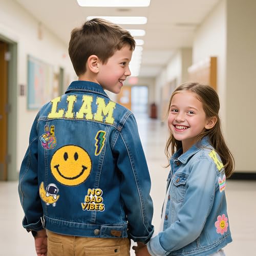 Personalized Jean Jacket for Boys Girls, Custom Toddler Patch Jean Jacket with Name, Kids Denim Jacket Coat Back to School Outfits, Customized Easter Birthday Christmas Gift for Baby 1-8 Years Old4