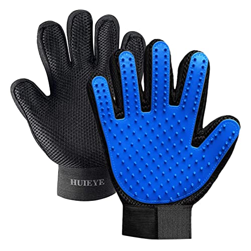 HUIEYE Gant De Toilettage pour Animal Nettoyage pour Animaux De Compagnie Gants De Massage Conception De Cinq Doigts pour Toilettage De Votre Chien Chat Outil Efficace pour Enlever Les Poils（Bleu）