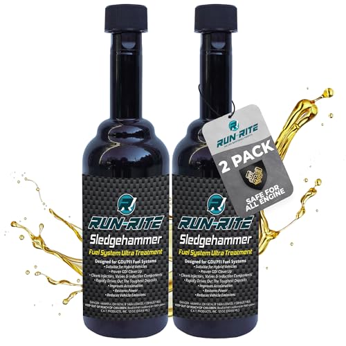 Fuel System Ultra Treatment 12 oz - Valves, Carburetor, Induction Components & Car Fuel Injector Cleaner Gas Additive - Sludge & Fuel System Cleaner for Gasoline Engines Run-Rite SledgeHammer (2-pack)