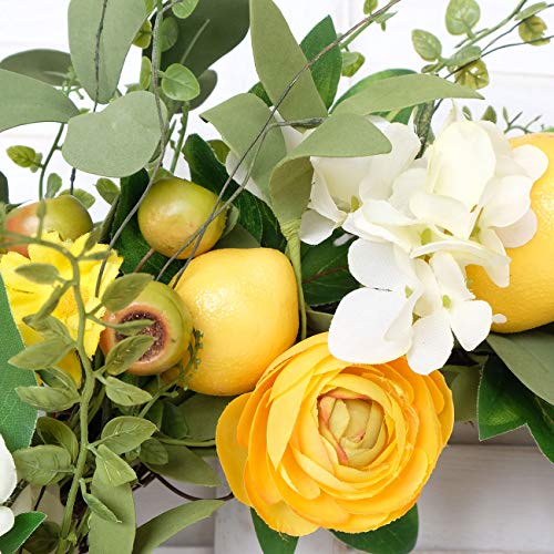 Bibelot 20 Inch Artificial Lemon Wreath For Front Door Yellow Peony White Hydrangea Green Leaves Wreath With Big Berries Wreath Grapevine Wreath Spring Summer Wreath For Wall Window Party Decor #TOP3