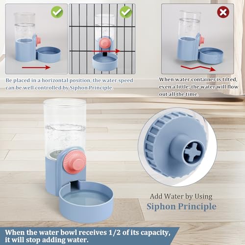 Pet Feeder Waterer Hanging Dog Cat Food Water Dispenser, Automatic Gravity Feeder Waterer Set for Cage Pets, Travel Food Water Bowl Rabbit Feeder for Ferret Small and Medium Animals, Purple - Thumbnail 4