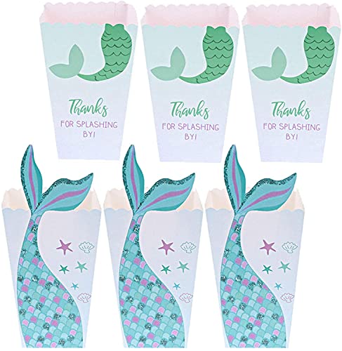 Meet-shop Popcorn Boxen,Meerjungfrau Popcorn Tüten Pappe 12 Stück Popcorn Candy Boxen Behälter für Party Snacks,Süßigkeiten,Popcorn,Geburtstage,Filmabend,Karneval