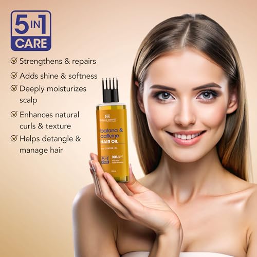 Image of Botanic Hearth Batana Caffeine Hair Oil with Almond - 150ml - Nourishing & Strengthening Hair Treatment, Promotes Healthy Hair Growth, Enhances Shine & Moisture