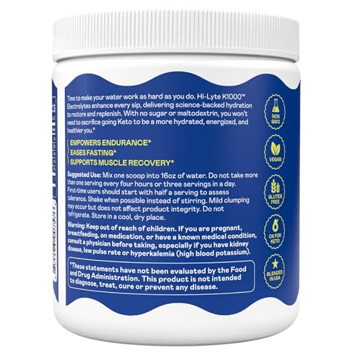 Image of Hi-Lyte Keto K1000 Unflavored Electrolyte Powder | Hydration Supplement Drink Mix | Boost Energy & Beat Leg Cramps | No Sugar, Stevia, Maltodextrin | 120 Servings