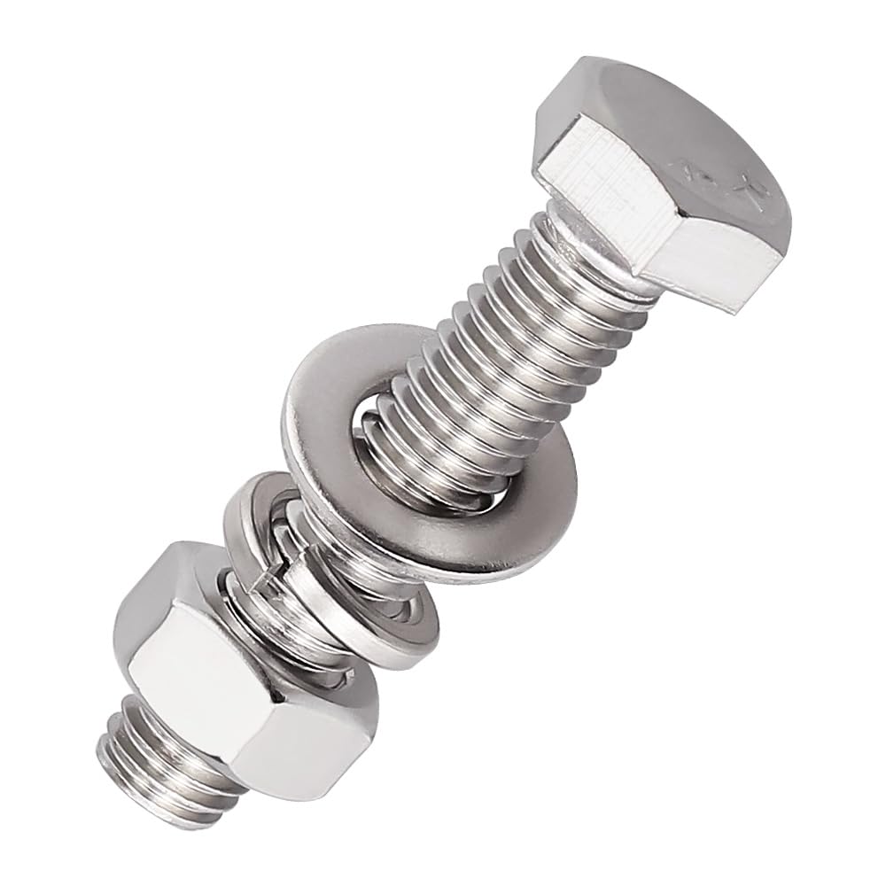 M6-1.0 x 35mm Hex Bolts Kits 12 Sets-Includes Bolts, Nuts, Flat & Lock Washers, 304 Stainless Steel 18/8, Full Thread, by RoyceMart