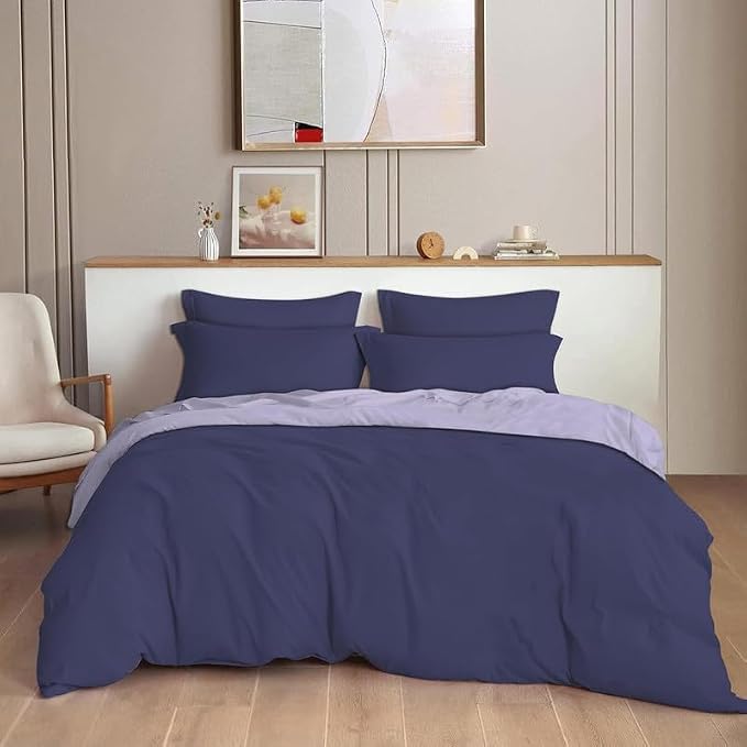 Image of Reversible Plain Glace Cotton Single Bed Quilt Cover /Duvet Cover /Rajai Cover /Blanket Cover with Zipper (60X90 Inches) (Moonlit Berry, Double Comforter)