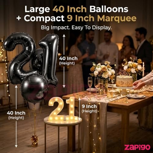 Image of Balloonistics Black 40-Inch Foil Number 10 Balloon with Matching LED Marquee Light - Combo Set for 10th Birthday, Anniversary, Party Decoration, Photo Booth Backdrop, Cake Table Decor