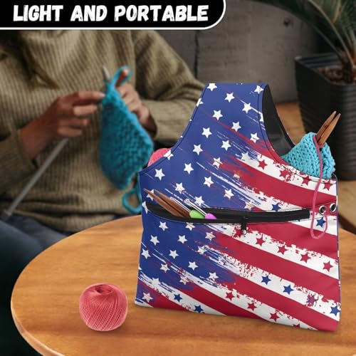 Image of ZUXONGSY Distressed American Flag Yarn Bags for Knitting America250 Yarn Storage Organizer for Crochet Portable Knitting Project Bag