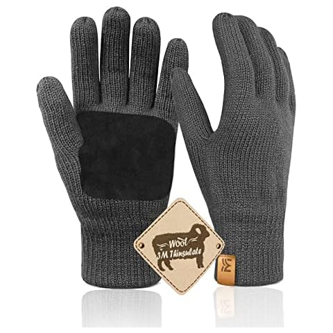 Migliore Wear Winter Gloves for Men Women, Thickened Thermal Gloves, Wool Gloves with Non-Slip Palm Pad, Warm Knit Gloves Elastic Cuff for Winter Outdoor, Driving Running Cycling(Grey-L/XL) Cover