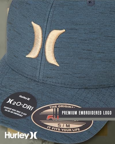 Image of Hurley Mens Baseball Cap - Moisture Wicking Curved Brim Flexfit Fitted Hats for Men with H2O-Dri Sweatband (Sizes: S-XL)