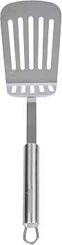 Restaurantware 12.5 in Stainless Steel Slotted Turner - German Standard Heat Resisant Metal Spatula with Ergonomic Handle, Dishwasher Safe - Kitchen Turner for Grilling, BBQ, Frying