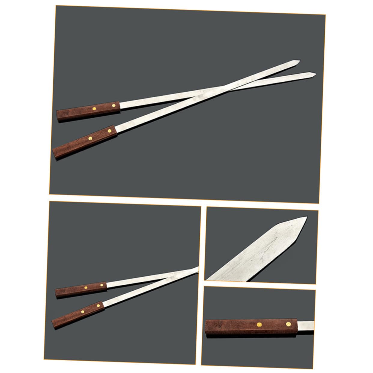 Hemobllo 5pezzi Spiedini per Barbecue in Acciaio Inox Riutilizzabili Manico in Legno Forchetta per Bbq Spiedini Lunghi e Piatti per Carne Marrone