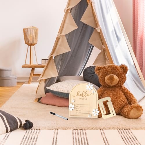 Image of 3 Pcs ​Wooden Hello World for Baby Showers, 7.1 Inch Baby Announcement Sign, Birth Announcement Sign for Hospital Welcome Newborn Boys and Girls Shower, Nursery Hospital Information Record Board