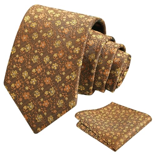 Image of Alizeal Mens 3.15inches Exquisite Floral Tie with Small Flower Printed Pocket Square