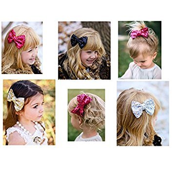 Sequins Hair Clips Alligator Bows Pin (Red)