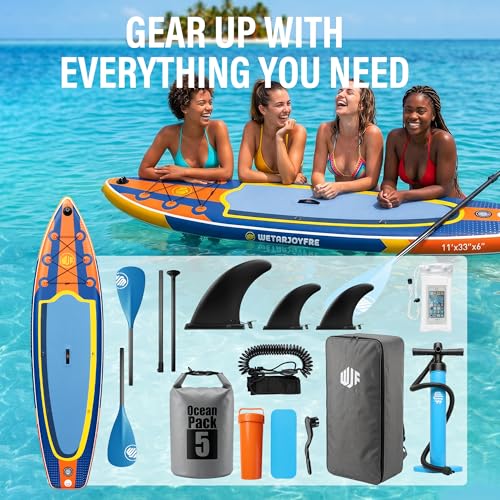 Image of Inflatable Stand Up Paddle Board, 11' x 33 inch x 6 inch Extra Wide SUP with Premium Accessories, Non-Slip Deck ISUP for Adults, Youth, Fishing, Yoga, Floating on Ocean & Lake