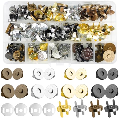 Sheryl&Rain 64 Piezas Botones Magnéticos Imanes para Bolsos, 14mm/18mm Broches de Iman, Botones de Costura, Cierres de Botón para Ropa Bolsos Equipaje Manualidades de Bricolaje