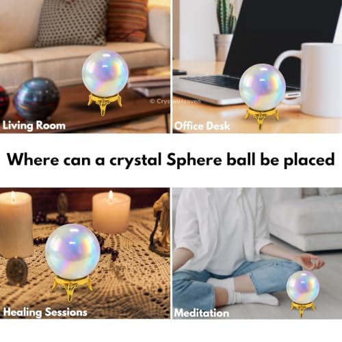 Image of Certified Angel Aura Quartz Crystal Ball for Meditation - Premium Crystal Vastu Items for Home and Feng Shui Items for Good Luck - Ideal for Pooja Supplies and Spiritual Practices (1.5 inch Inch)