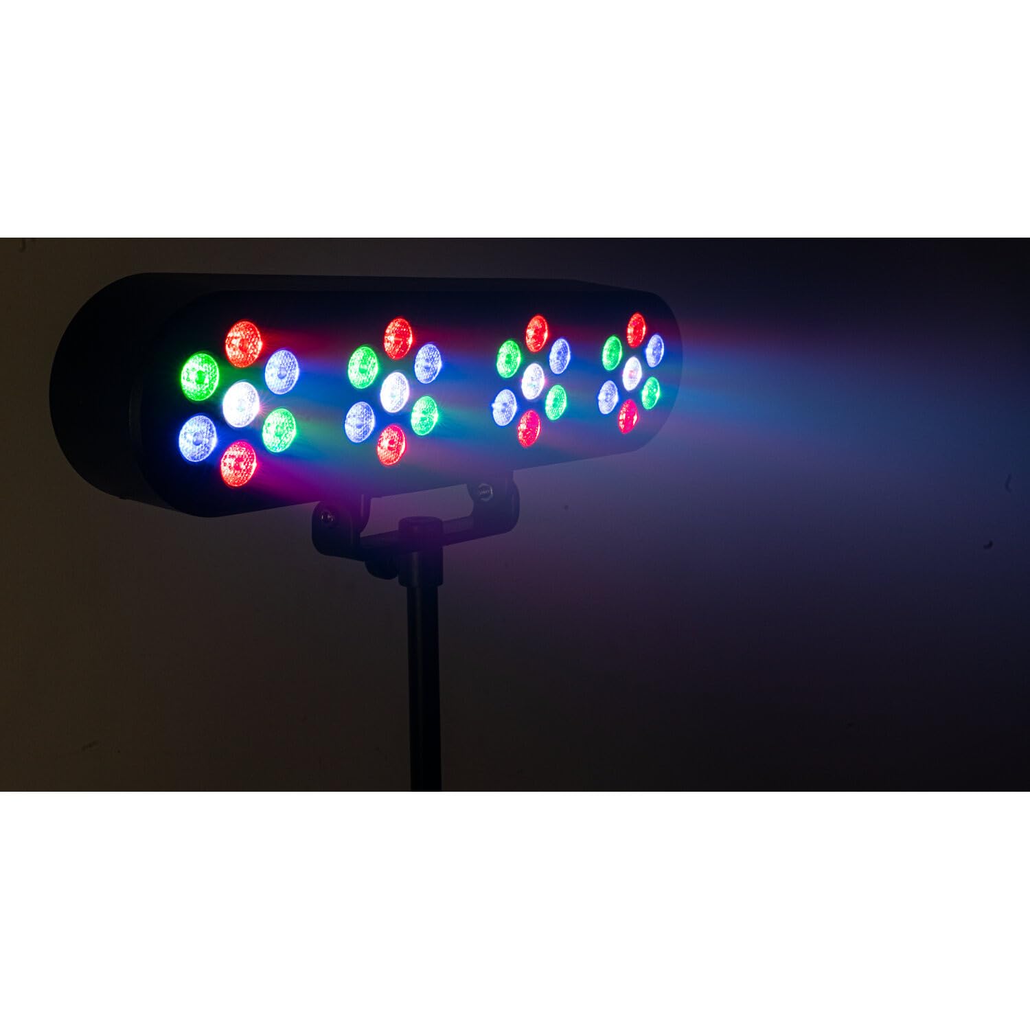 Party Light & Sound - FUNLED - Spettacolo di luci con 4 effetti su stativo telescopico - 4 PAR di 7 LED da 1 W ciascuno - Telecomando - Effetto strobo - Stativo incluso con altezza regolabile