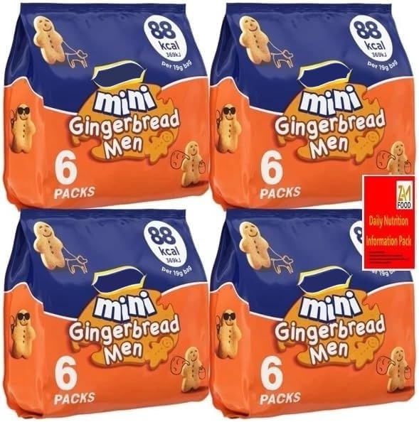 Multipack Mini Gingerbread Men Biscuits 19g x 24 bags Christmas Snack Treat By Zamfoods Lunch box kids lover