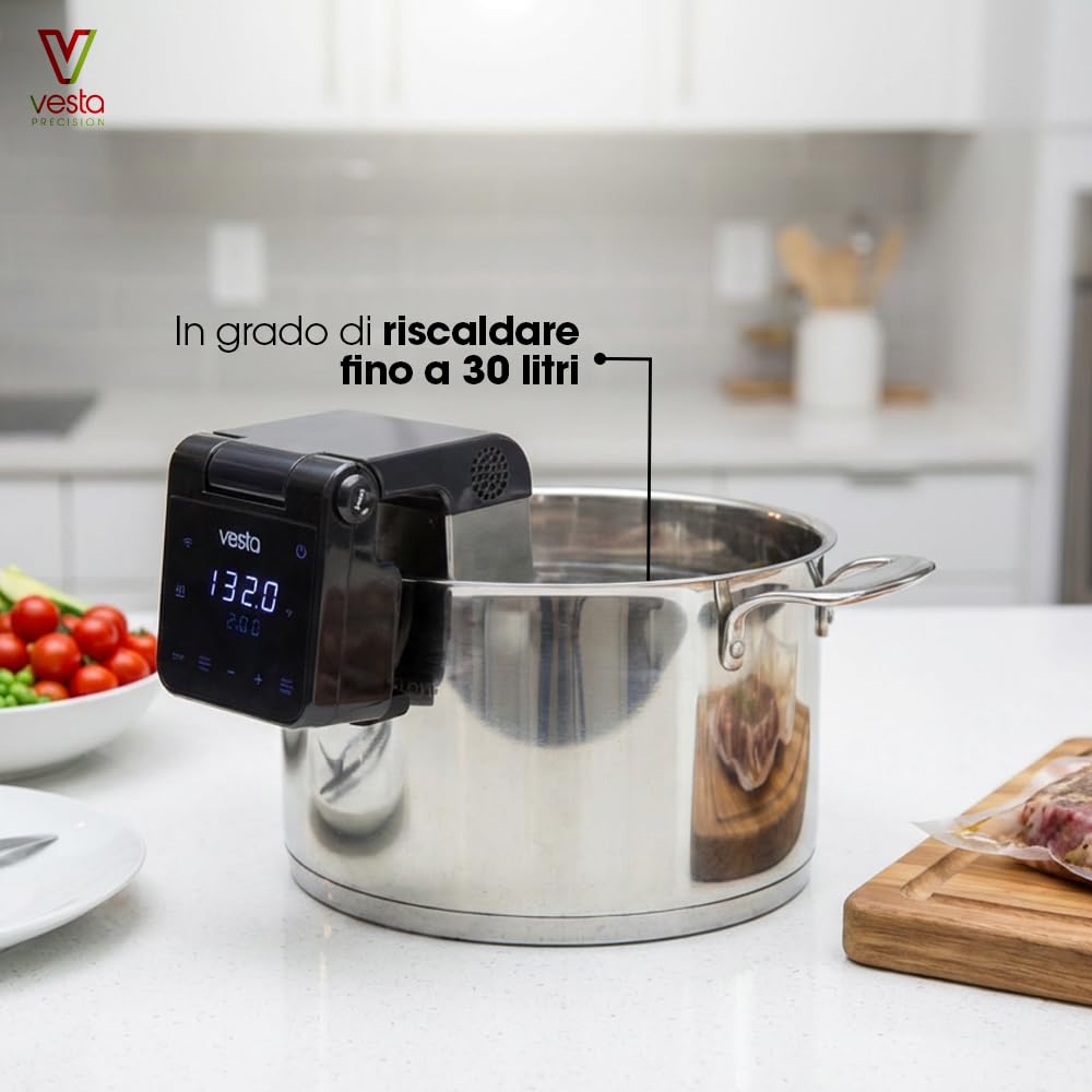 Vesta Precision Fornello a Bassa Temperatura Sous Vide Imersa Elite 1200W con APP di controllo Wi-Fi | Immersione impermeabile IPX7 | Capacità della Pompa 4,5 l/min | Colore nero