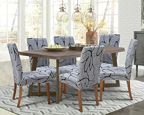 Image of SPRINGRICO Chair Covers for Dining Room 6 Pack, Stretch Dining Chair Cover, Washable Spandex Kitchen Parsons Chair Slipcovers, Removable Seat Protector for Home or Party ( Set of 6, Lotus Gray)