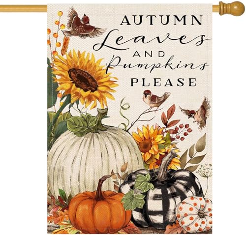 Baccessor Fall Pumpkins House Flag 28 x 40 Inch Double Sided Autumn Harvest Thanksgiving Holiday Welcome Burlap Large Yard Flag Seasonal Outside Outdoor Decoration