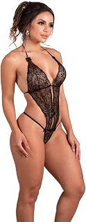 Body Lingerie Feminino Rendado com Decote Sensual e Sexy Sem Bojo Linha Noite Preto Loja MSWebstore