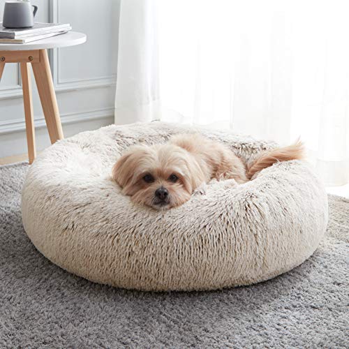 Calming Dog Bed & Cat Bed, Anti-Anxiety Donut Dog Cuddler Bed, Warming Cozy Soft Dog Round Bed, Fluffy Faux Fur Plush Dog Cat Cushion Bed for Small Medium Dogs and Cats (20