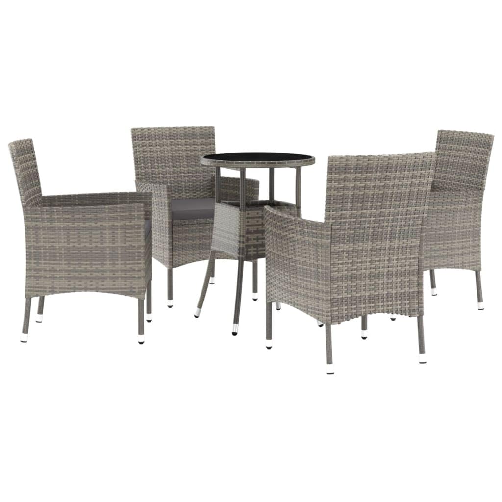 Polirattan bistro z poduszkami i stalową ramą szary 36 cm