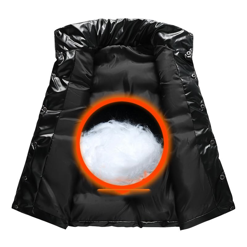 SXHEYUY Men's Down Gilet Jacket Shiny Pockets Cotton Padded Puffer Vest Coat,Winter Windproof Warm Vest3