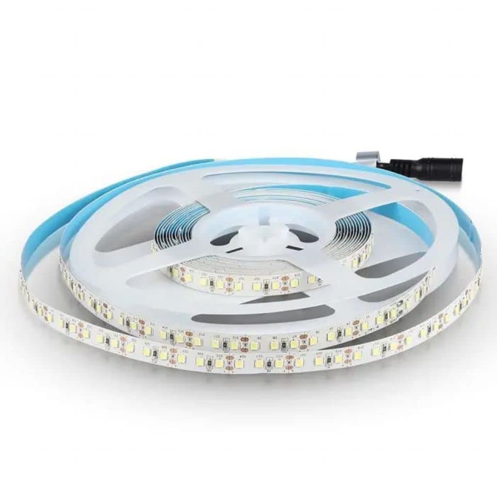 V-TAC Ruban LED bobine de 5 mètres 12 W au mètre ruban lumineux SMD 2835 Couleur de la lumière blanche naturelle 4000 K d'intérieur avec bande adhésive, alimenté à 12 V.