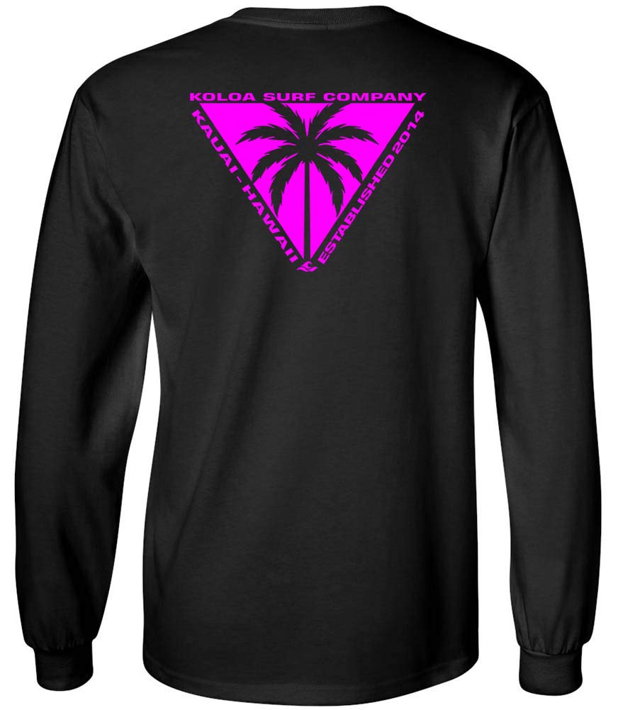 Koloa Surf Company Mens Triangulated Palm Logo Long Sleeve Tee-M-Black/Pink