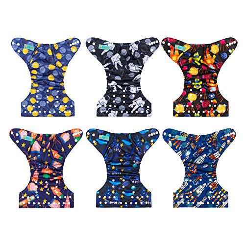Image of ALVABABY Baby Cloth Diaper 6 Pack with 12 Inserts One Size Cloth Diaper Covers Adjustable Washable Reusable for Baby Girls and Boys