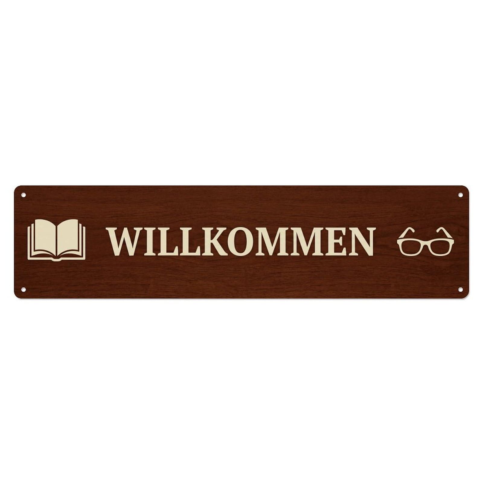 Mahogany Brown Classic Library Bookstore Welcome Metal Tin Sign Plaque Wall Decor for Cafe, Club Bar, Office, Home Garden Metal Poster 4x16Inch