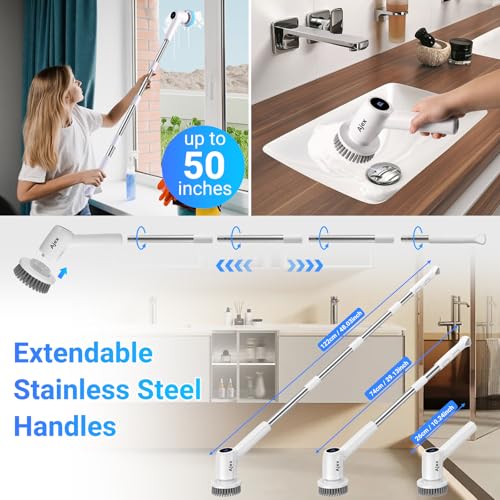 Brosse de nettoyage électrique sans fil extensible et étanche avec 8 têtes de brosse