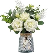 Leftover Faux Flowers in Vase,Silk Roses Artificial Flowers in Vase,Fake Flowers with Vase,Table ...