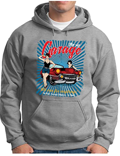 Pull à capuche Homme Gris OM3 US Pin Up Girls Racing Classic Car 4XL