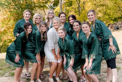 Bridesmaid Gift, Silky Satin Bridesmaid Robes, Wedding Robe, Bridal Party Gift, Bridesmaid Robes, Bridal Party Kimono Robes, Lace Satin Robes2