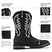 Rollda Men's Cowboy Boots Black Western Boots for Men Square Toe Chunky Heel Mid-Calf Boots Classic Embroidered Pull On Boots Size 10