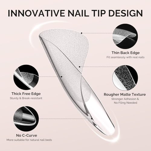 Image of MelodySusie Medium Oval Round X Nail Tips - 600Pcs 15 Sizes Clear Acrylic, Half Matte Full Cover Press on Nails for DIY Extension & Salon Use, Pre-Shaped for Long-Lasting Manicure