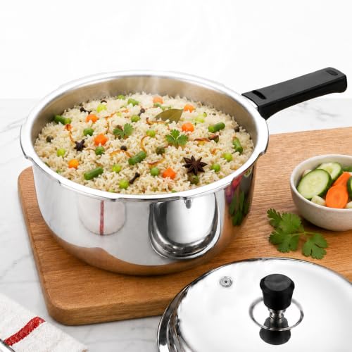 SOLARA Triply Stainless Steel Pressure Cooker 2 L, Outer Lid Design, Induction & Gas Compatible, Even Heat Distribution, Heavy Duty Kitchen Cookware